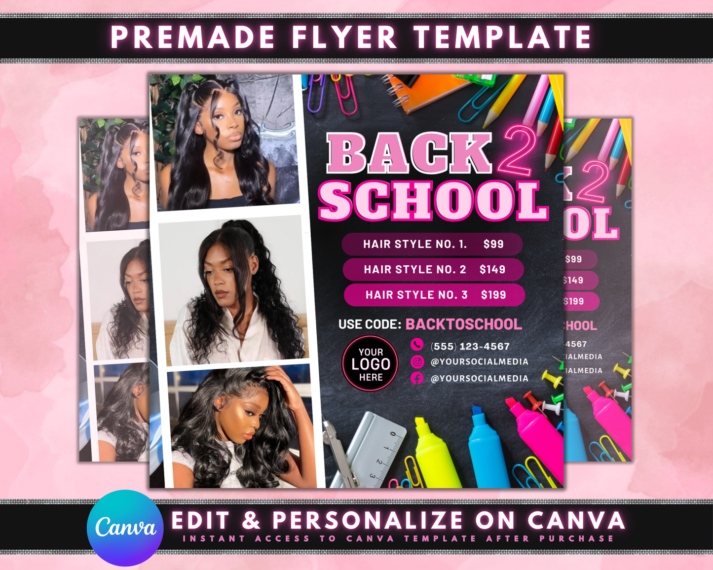 back to school flyer, diy flyer template design, back to school sale flyer, hair flyer, wig flyer, social media flyer, premade flyer