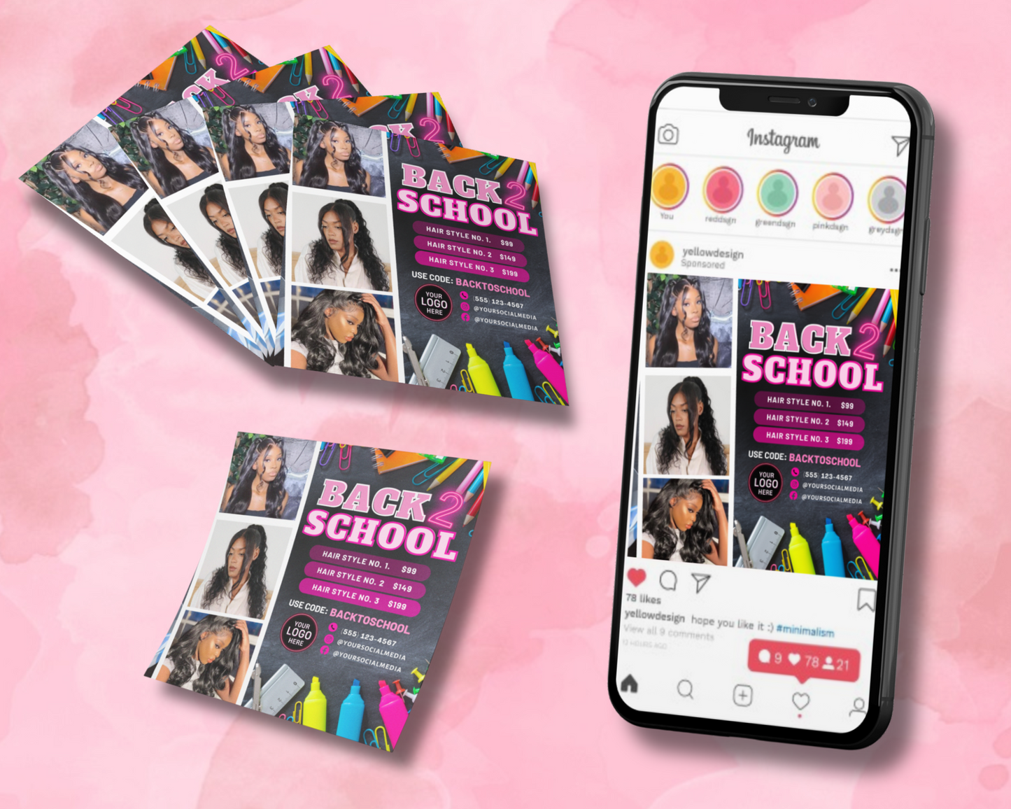 back to school flyer, diy flyer template design, back to school sale flyer, hair flyer, wig flyer, social media flyer, premade flyer