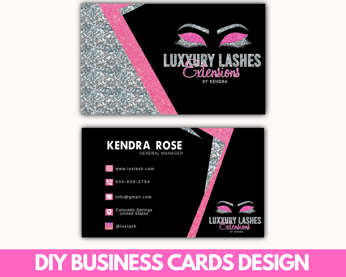 diy business cards, edit yourself business card design, beauty brand cards, card design, glitter lash lashes business card, premade template