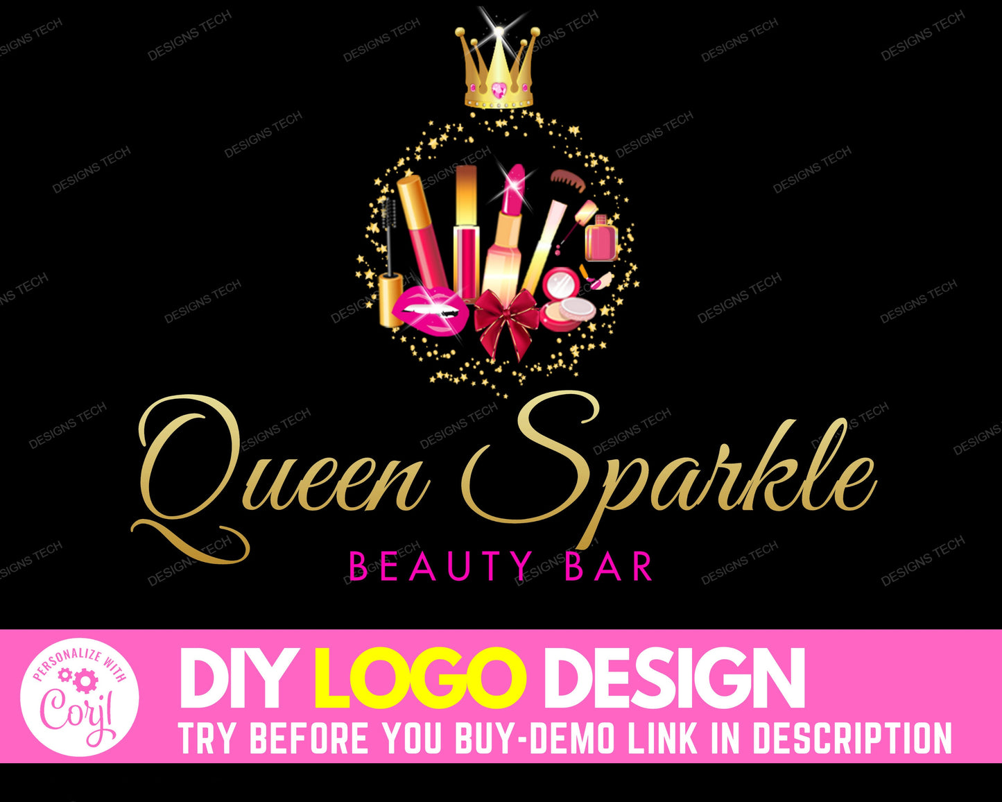 diy makeup logo, beauty logo design, cosmetics logo, makeup artist logo, glam salon logo, premade business logo template