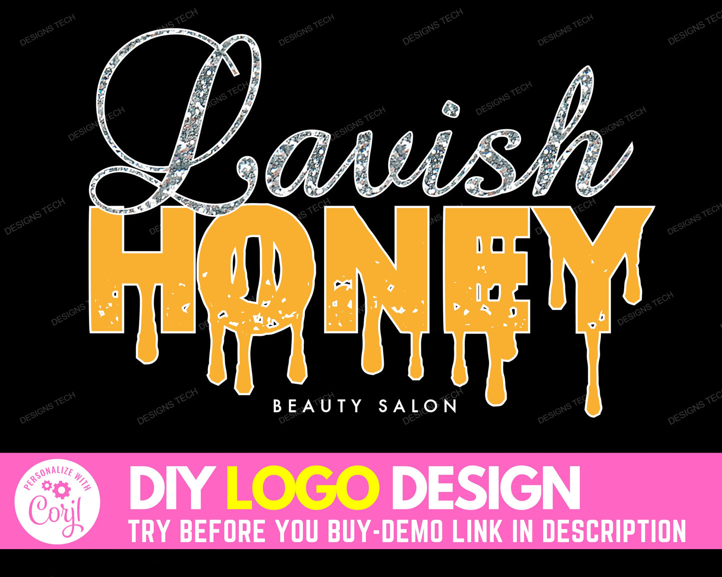 diy honey beauty logo, edit yourself dripping logo design, drip logo, skin care logo, honey lashes hair logo, makeup business salon logo diy