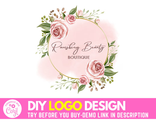 DIY Floral Logo, Edit Yourself Boutique Logo Design, Photography Logo, Wedding Logo, Feminine Logo, Blog Logo, Premade DIY Logo Template