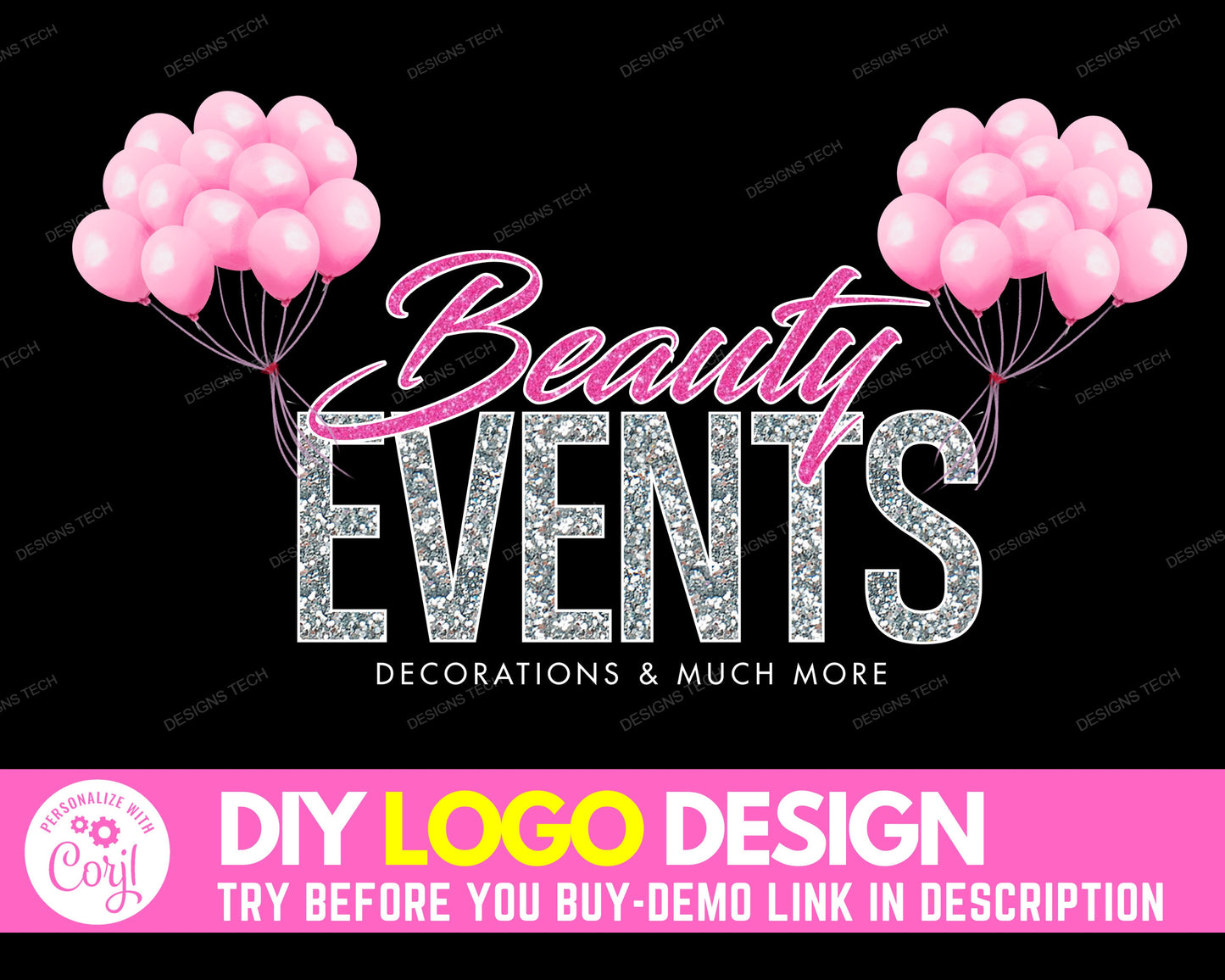 diy event planner logo, edit yourself balloons logo, pink balloon logo, wedding logo, party decoration planner logo, decorator logo