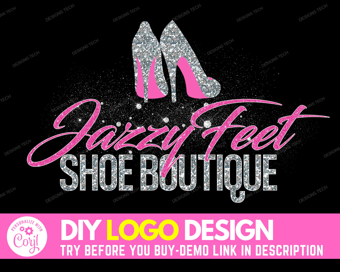 diy beauty logo, edit yourself fashion logo, boutique logo, shoe logo, shoes logo, high heels logo, premade diy business logo template