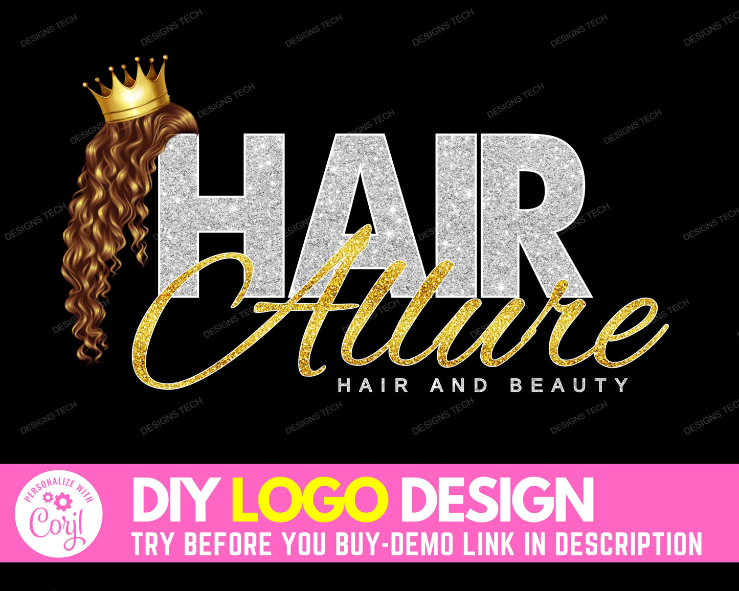 diy hair logo, hair bundles logo, hair extensions logo, makeup logo, brown and gold hair logo, beauty logo, wigs logo, hair business logo