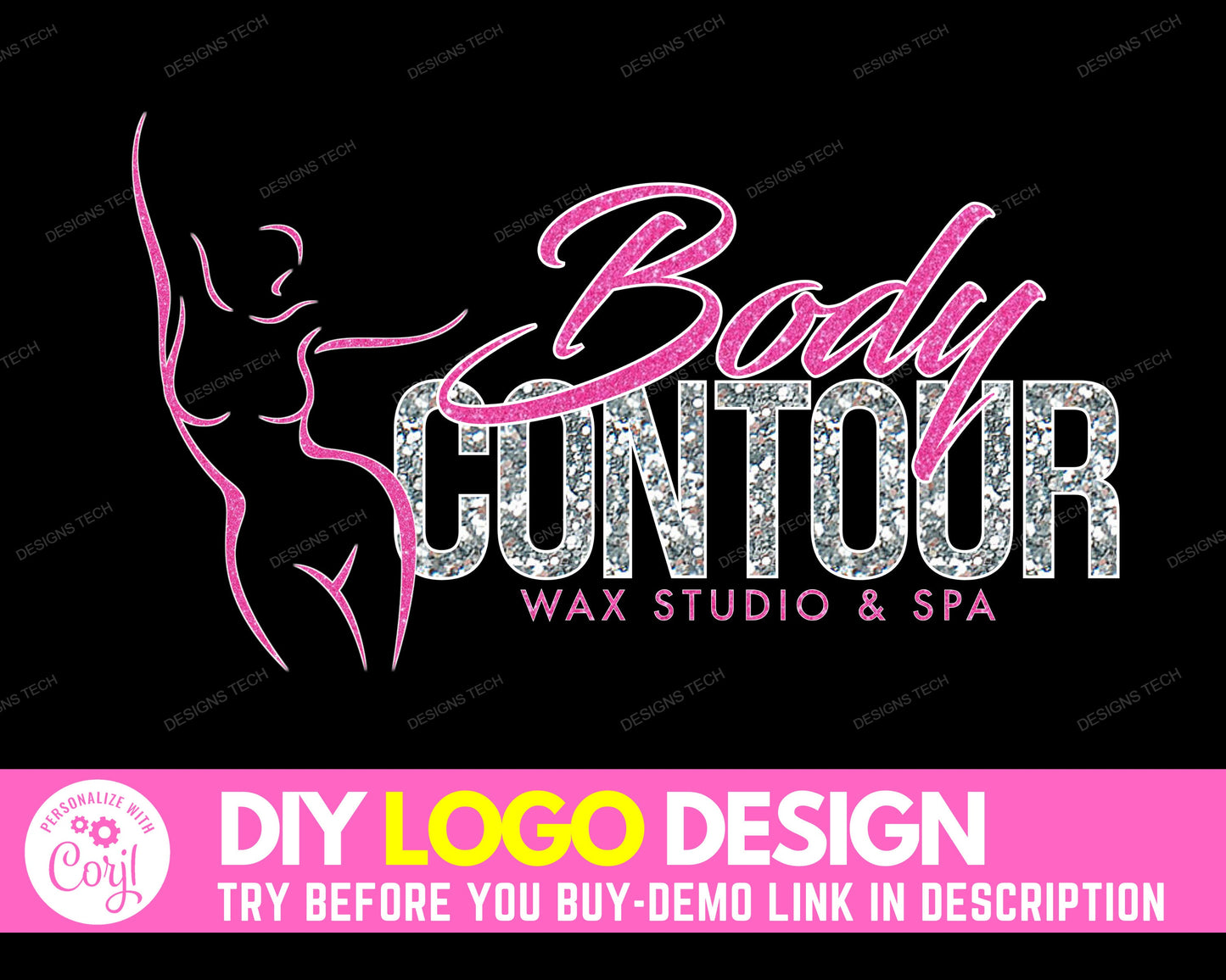 diy beauty logo, edit yourself body contour, fashion logo, fitness logo, waist trainer logo, body logo, wax studio, premade business logo