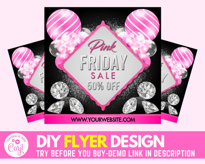 Social Media Flyer, Pink Friday Sale, Black Friday Sale Flyer, Flyer Design, Instagram Flyer, Beauty Flyer, Hair Bundles Boutique Flyer