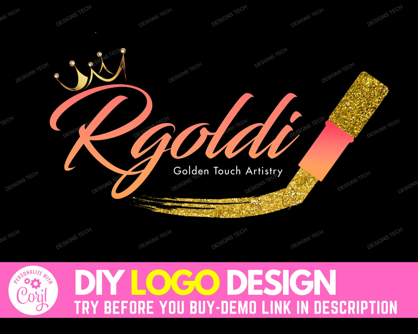 diy beauty logo, edit yourself lipgloss logo, glam lip gloss logo design, lips artist logo, makeup cosmetics business branding logo template