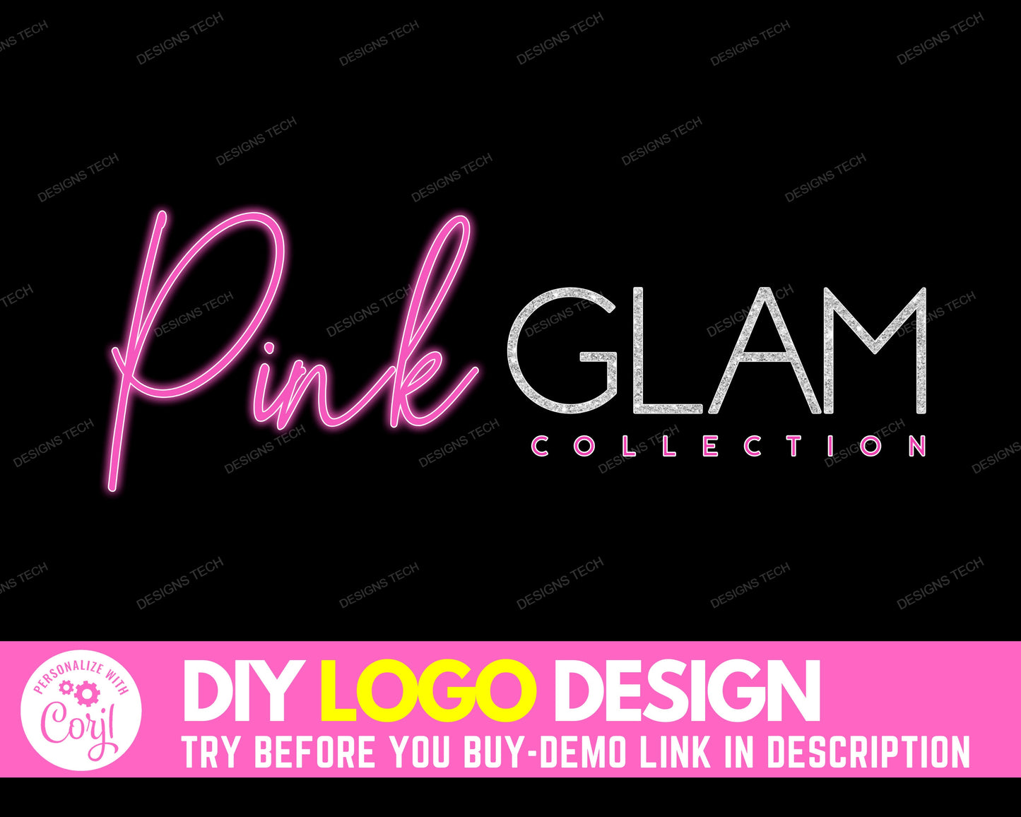 diy beauty logo, boutique logo, fashion logo, makeup logo, hair logo, lash logo, logo design, pink neon logo, premade business logo template