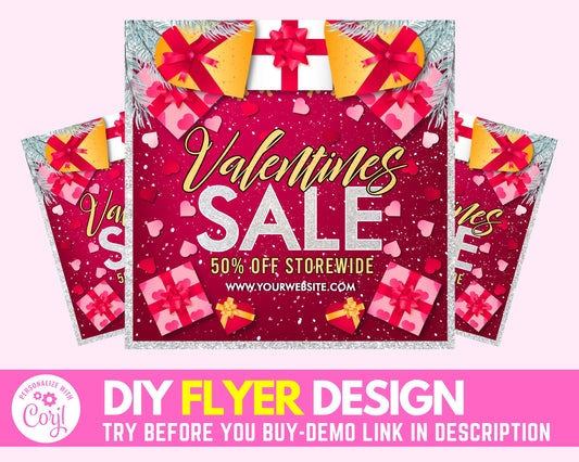 Social Media Flyer, Valentine's Day Sale Flyer, Valentines Flyer Template, Flyer Design, Flyer, Instagram Flyer, Love Flyer, Romance Flyer