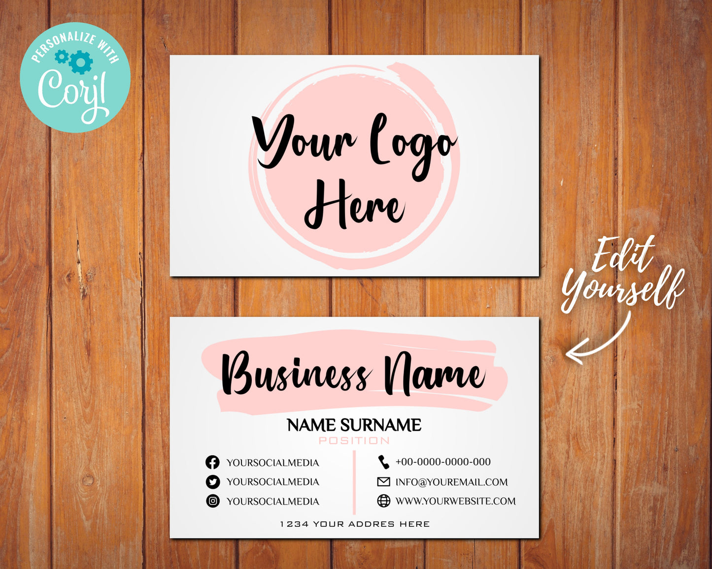 business cards, diy rose gold business card template, premade feminine business cards design, modern watercolor business card- add your logo