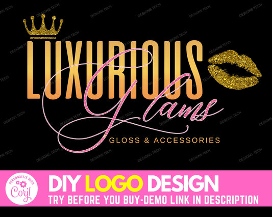 DIY Lip Gloss Logo, Edit Yourself Luxury Beauty Logo, Lipgloss Logo, Gloss Logo, Lip Logo, Makeup Logo, Cosmetics Business Logo Template