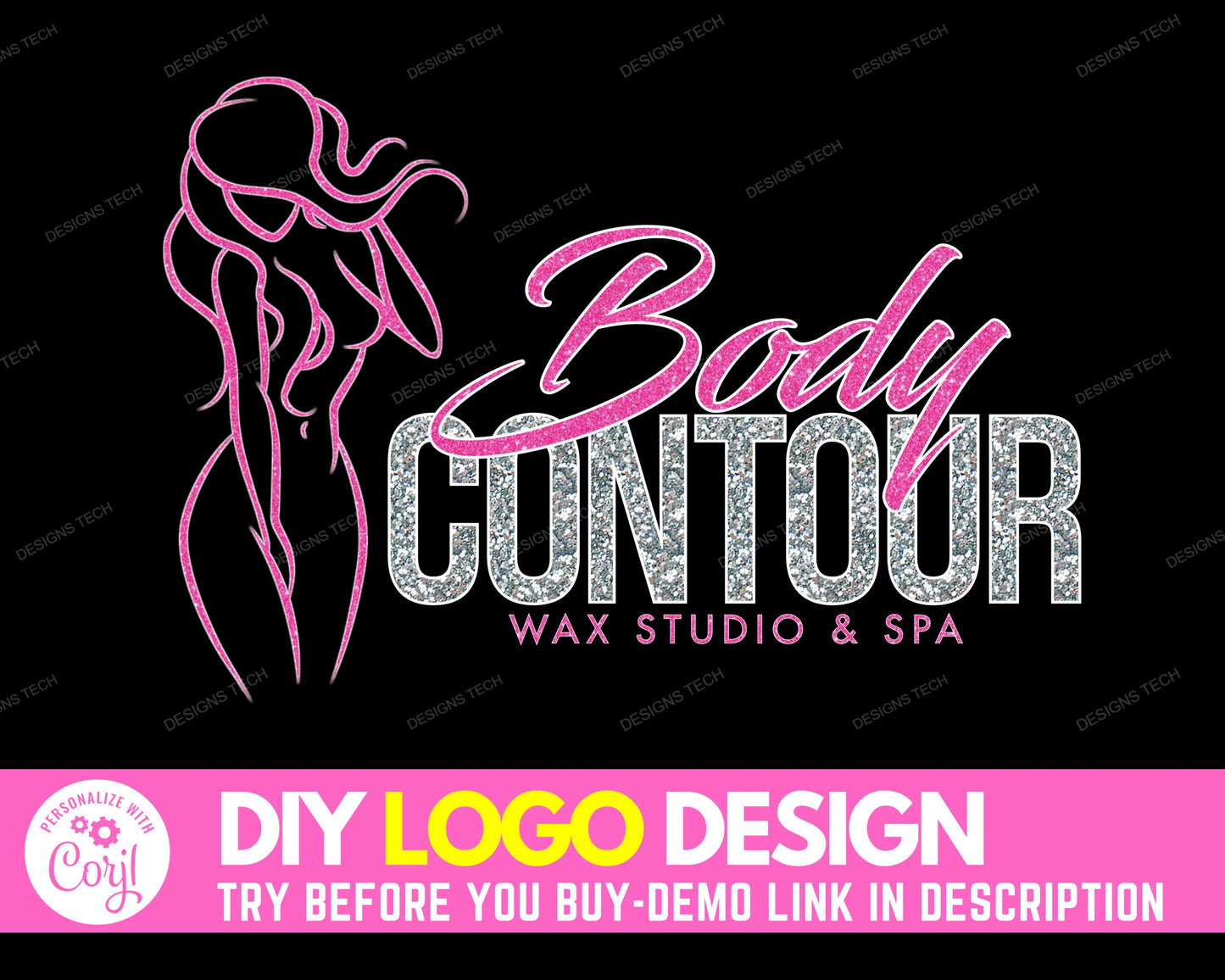 diy beauty logo, edit yourself body contour, fashion logo, fitness logo, waist trainer logo, body logo, wax studio, premade business logo