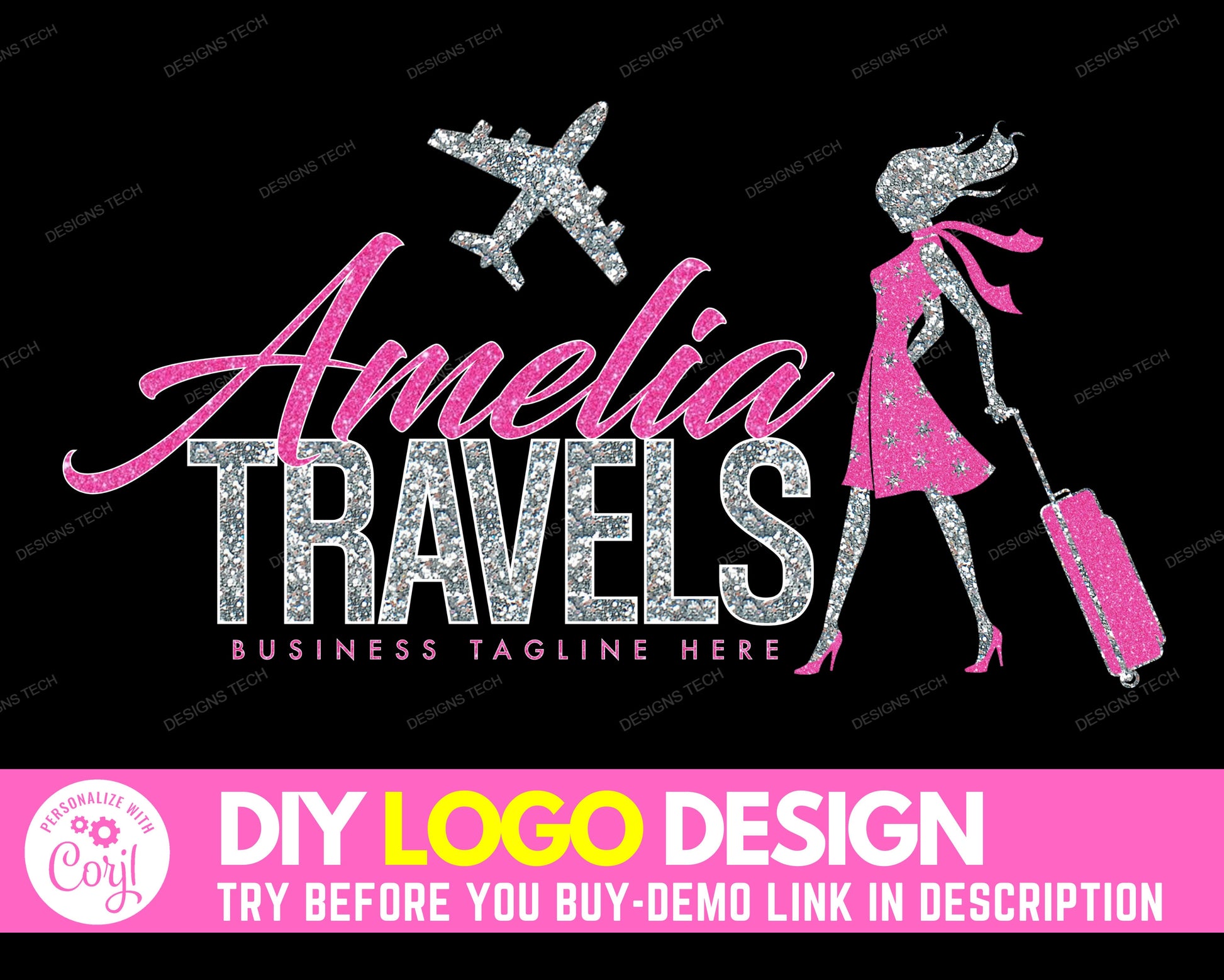 DIY Travel Logo, Travel Agent Logo, Blogger Logo, Adventure Logo, Travel Agency Logo Design, Airplane Suitcase Logo, Premade Business Logo