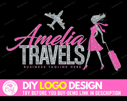 DIY Travel Logo, Travel Agent Logo, Blogger Logo, Adventure Logo, Travel Agency Logo Design, Airplane Suitcase Logo, Premade Business Logo