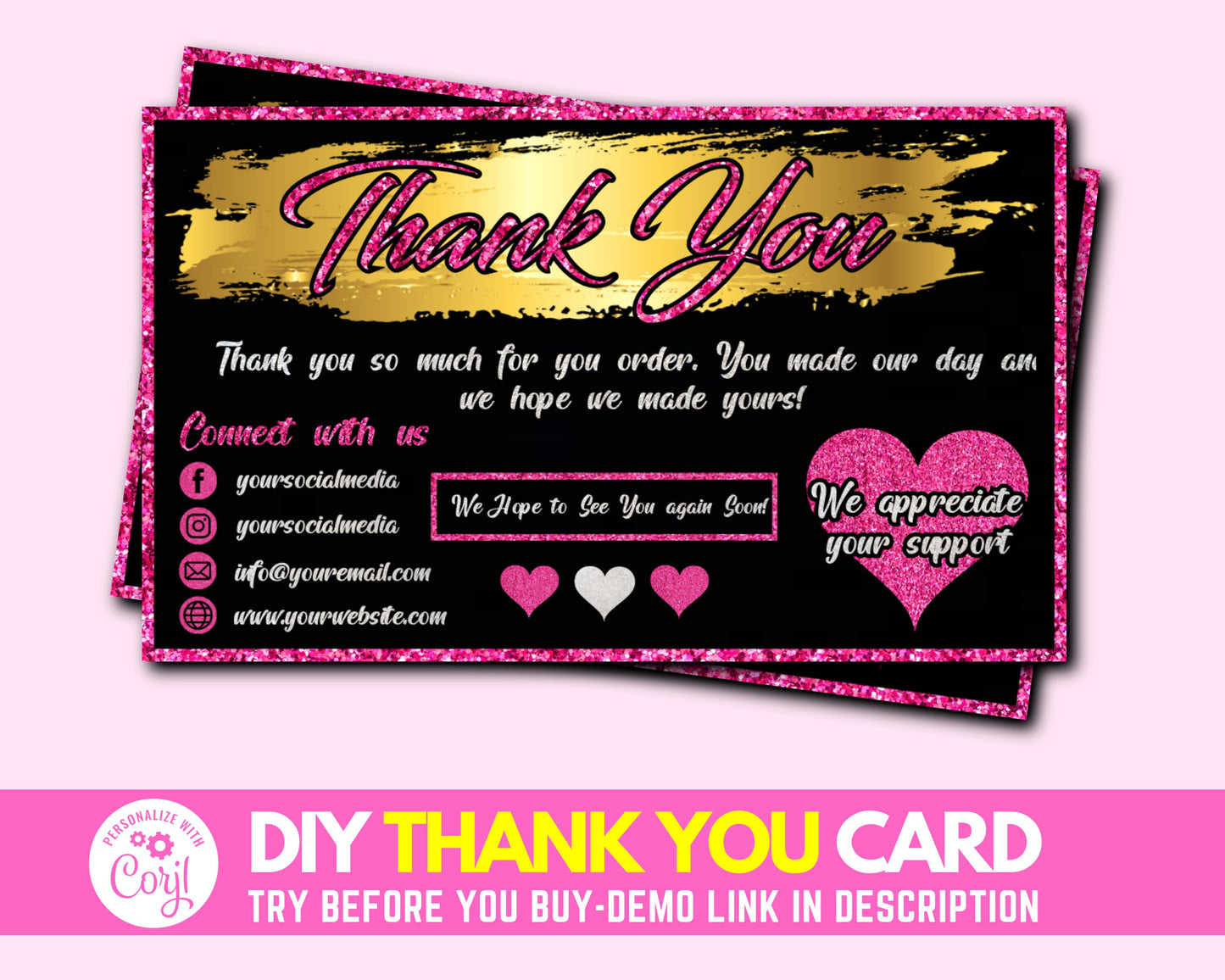 diy thank you card, thank you for your order cards, business thank you note, order thank you card template, premade marketing card design