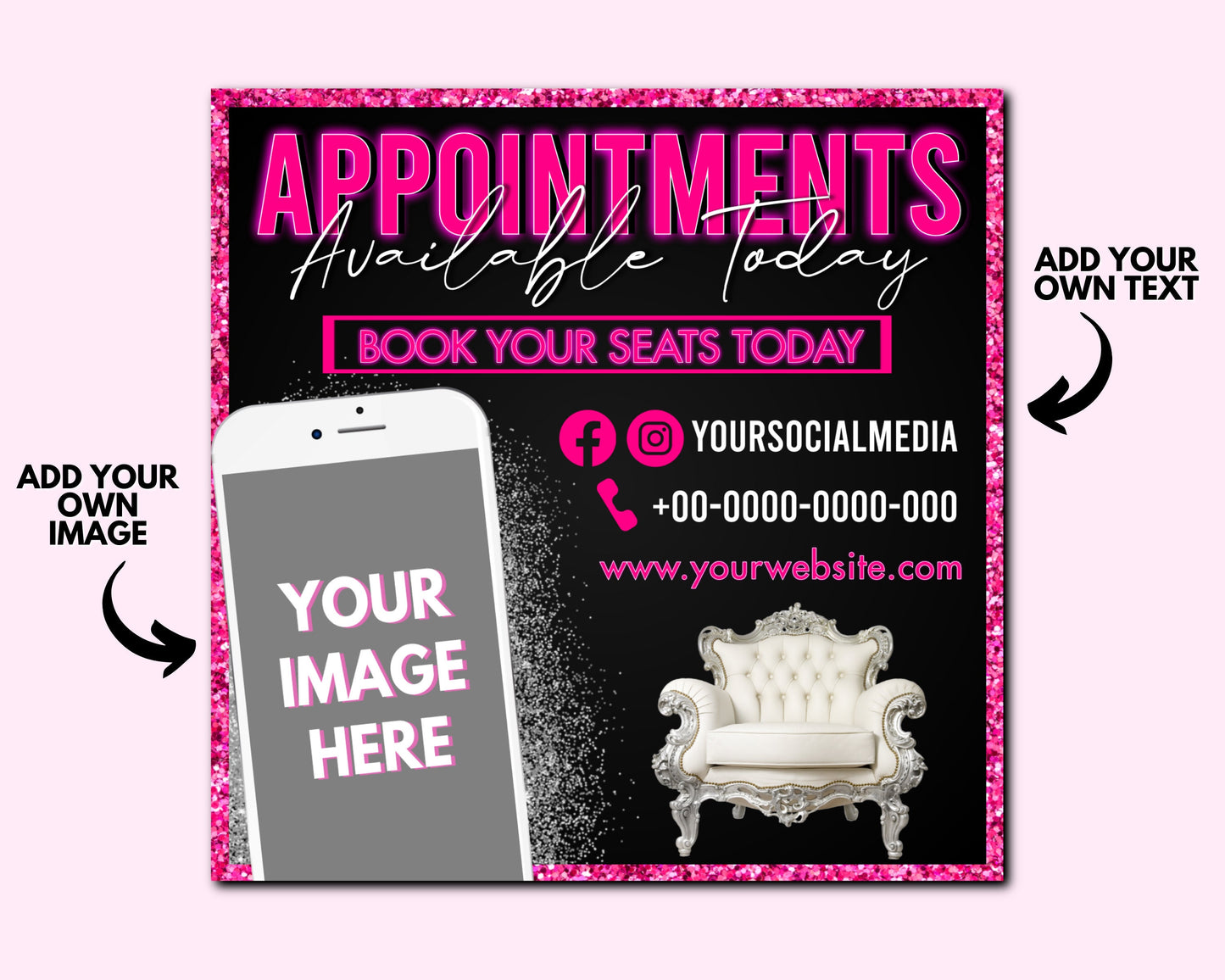 appointment flyer, social media flyer, book now flyer, diy appointments flyers design, available flyer, premade business flyer template