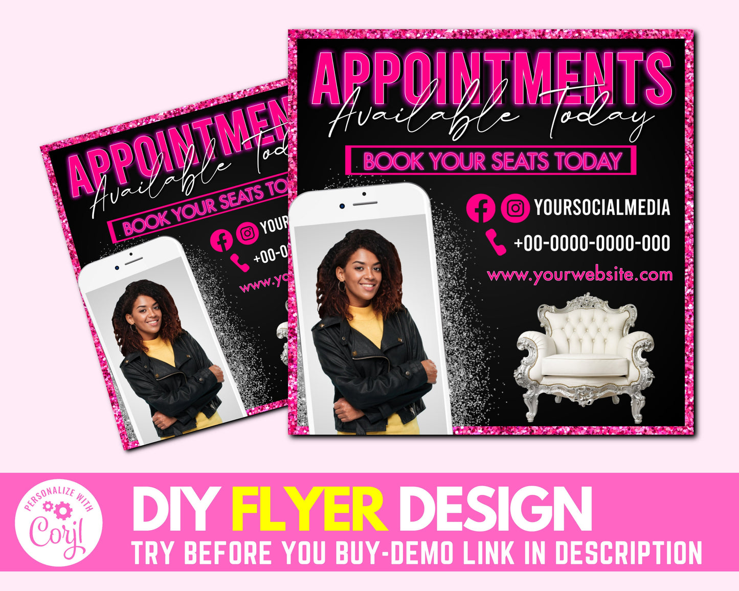 appointment flyer, social media flyer, book now flyer, diy appointments flyers design, available flyer, premade business flyer template