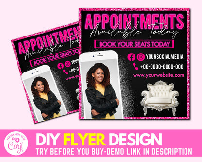 Appointment Flyer, Social Media Flyer, Book Now Flyer, DIY Appointments Flyers Design, Available Flyer, Premade Business Flyer Template