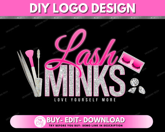 DIY Lash Logo, Eyelashes Logo, Lashes Logo, Eyelashes Logo, Lash Technician Logo, Premade Beauty Salon Business Logo Design Template