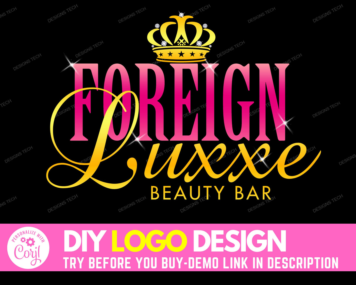 diy beauty logo, boutique logo, crown logo, fashion logo, makeup logo, salon logo, cosmetics logo, premade business logo design template