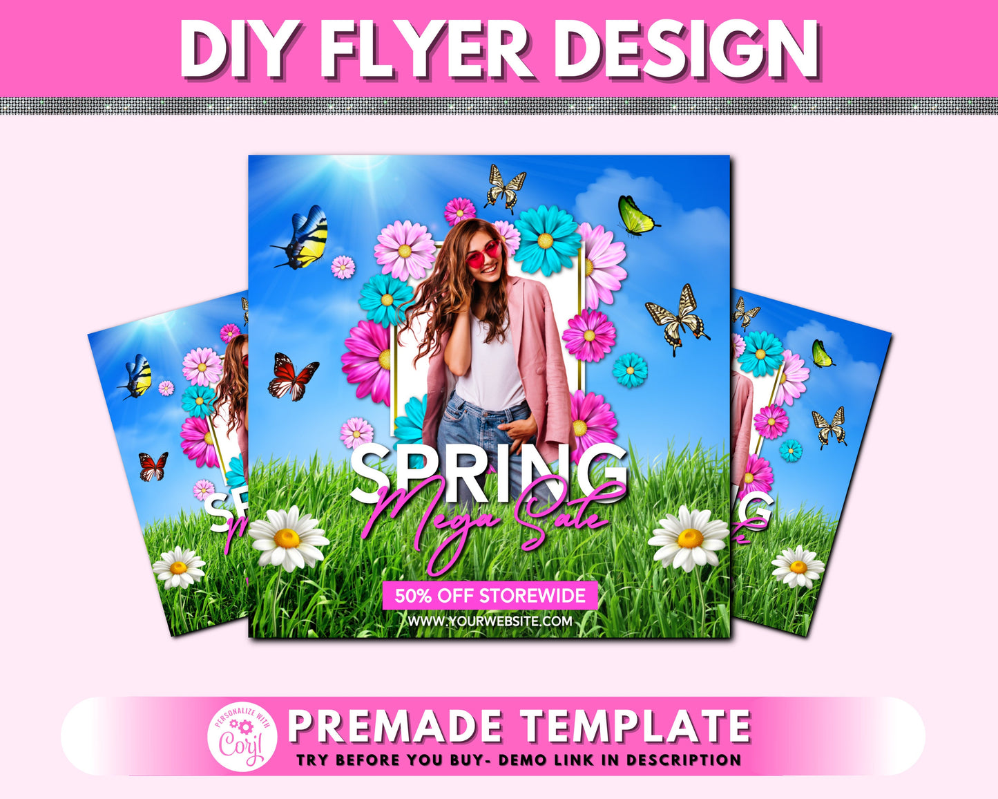 spring flyer, diy social media flyer, flyer design, pink beauty boutique flyers, instagram flyer, premade business flyer template