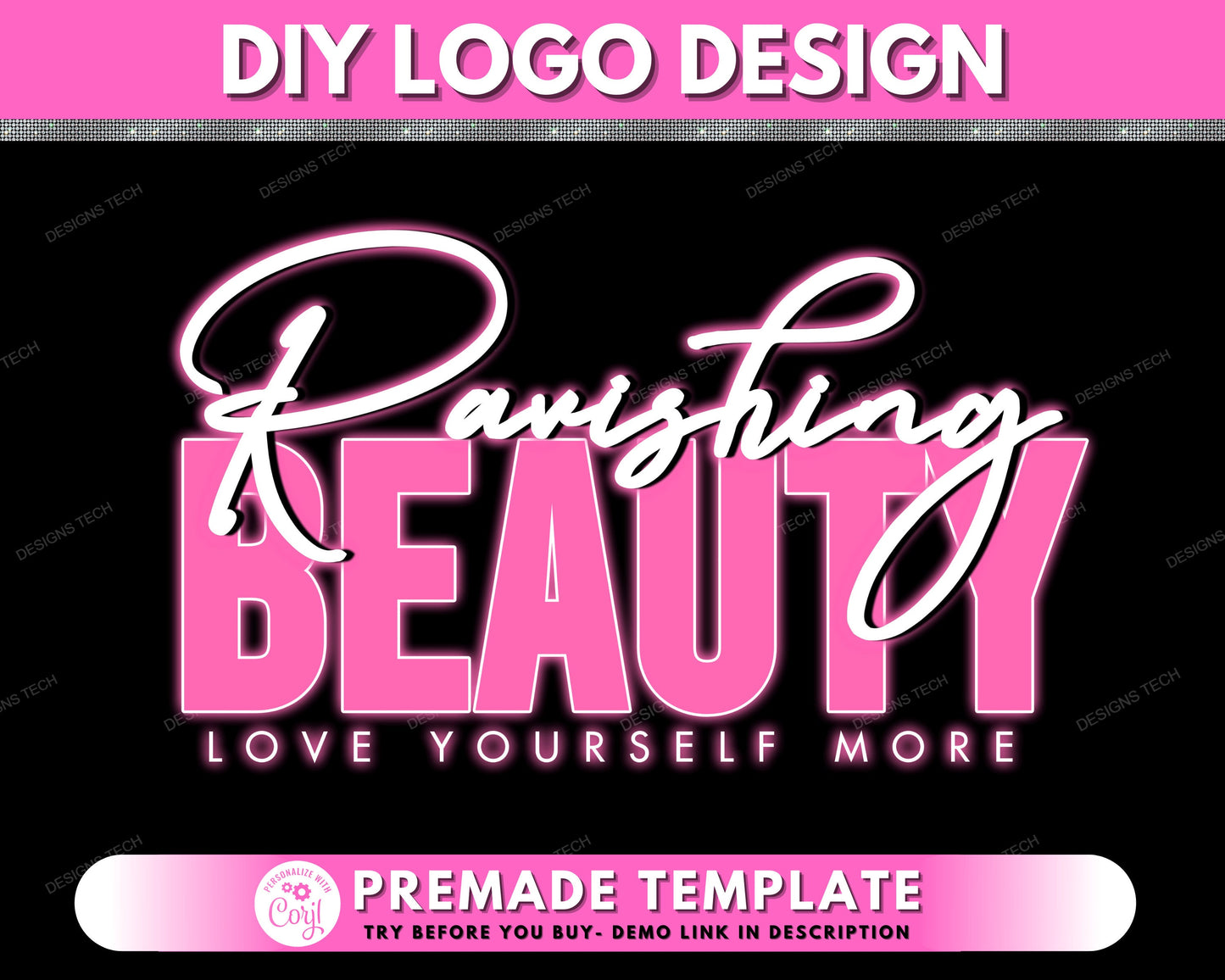 diy beauty logo, boutique logo, neon logo, beauty salon logo, fashion logo, feminine logo, premade business cosmetics logo design template