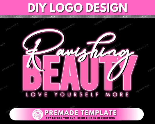 DIY Beauty Logo, Boutique Logo, Neon Logo, Beauty Salon Logo, Fashion Logo, Feminine Logo, Premade Business Cosmetics Logo Design Template