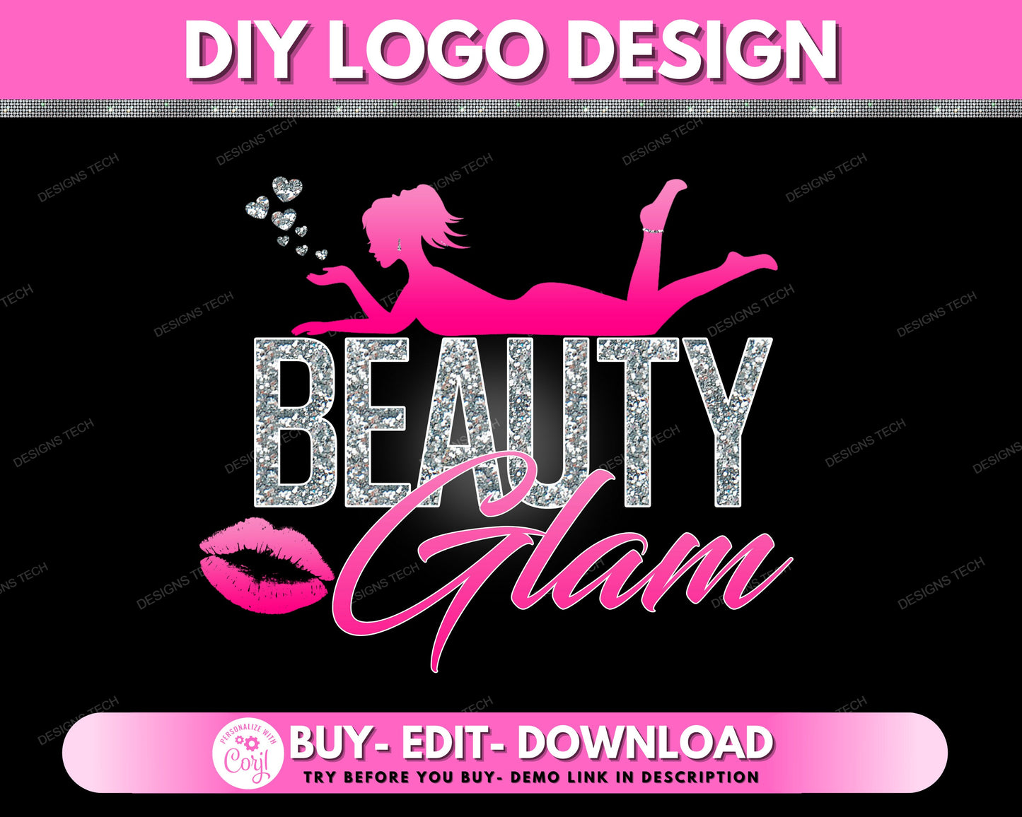 diy beauty logo, boutique logo, fashion logo, makeup artist logo, beauty salon logo, sexy silhouette logo, premade business design template