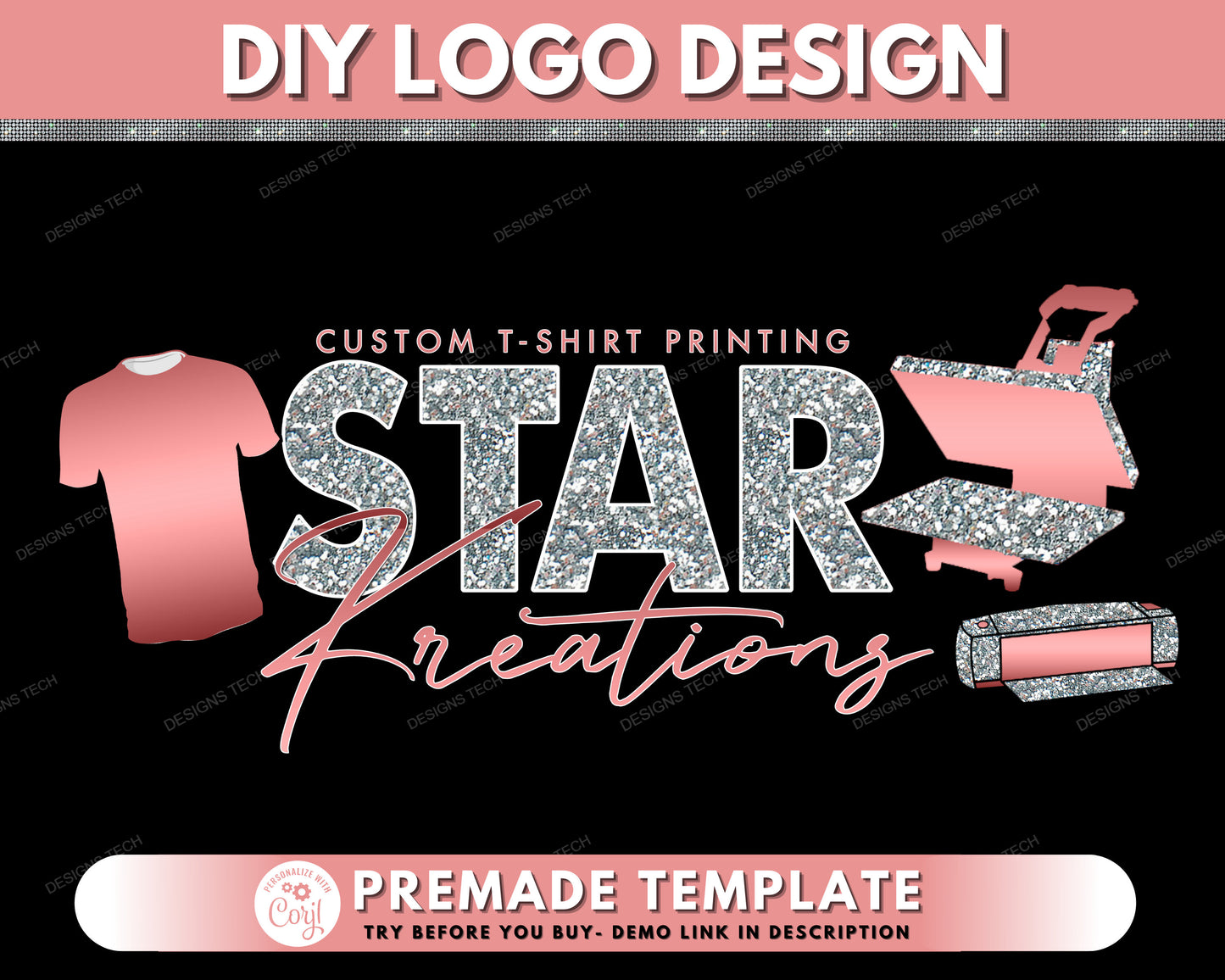 diy heat press logo, t-shirt design logo, shirt designer logo, cricut logo, crafting logo, crafter logo, premade business logo template