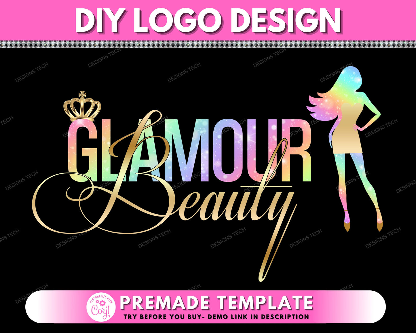 diy beauty logo, boutique logo, beauty salon logo, fashion logo, clothing logo, feminine logo, premade business logo design template