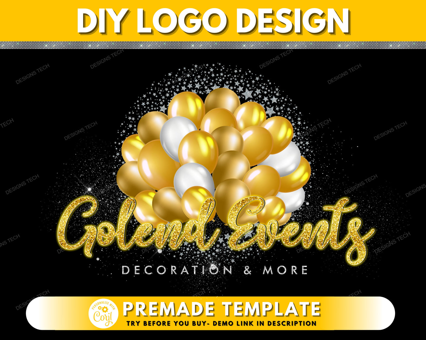 diy event planner logo, edit yourself balloons logo, gold balloon logo, wedding logo, party decoration planner logo, decorator logo