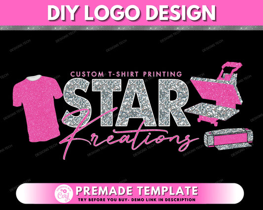 DIY Heat Press Logo, T-shirt Design Logo, Shirt Designer Logo, Cricut Logo, Crafting Logo, Crafter Logo, Premade Business Logo Template