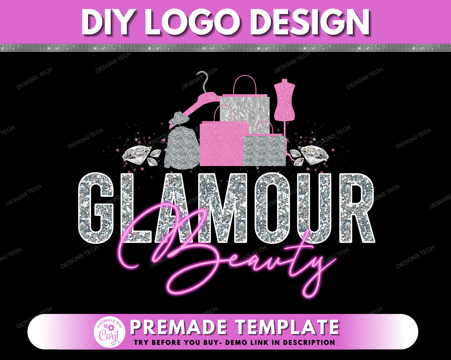 diy beauty logo, edit yourself boutique logo, fashion logo, clothing logo, shop logo, store logo, premade business logo design template