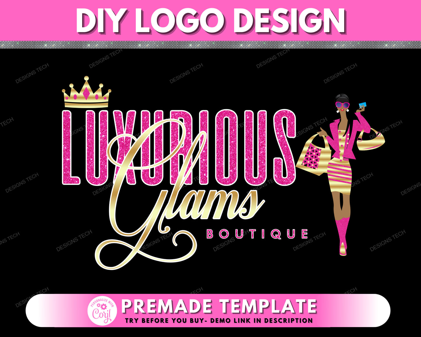 diy beauty logo, boutique logo, fashion logo, african american women logo, clothing logo, shop logo, premade business logo design template