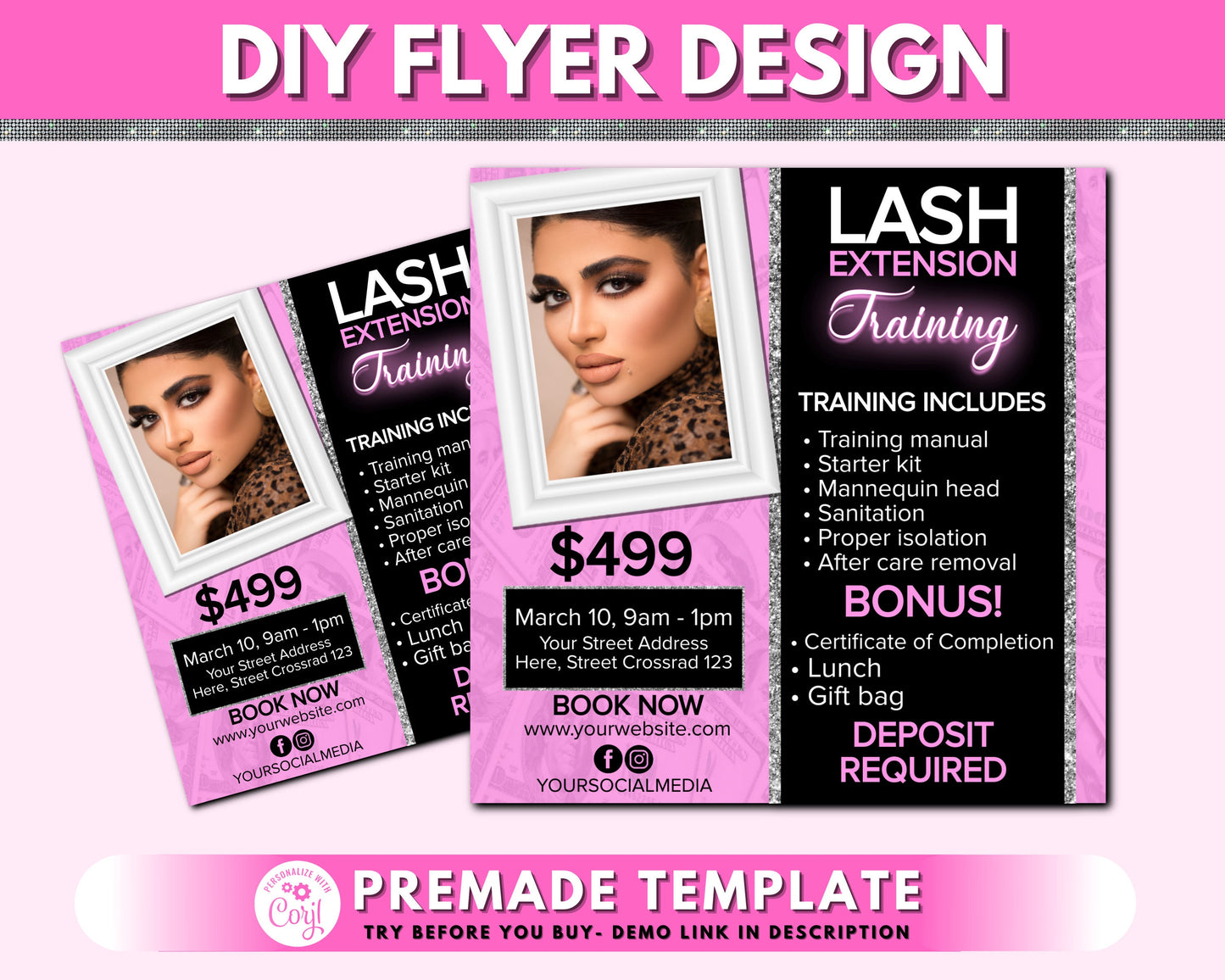 diy lash training flyer, eyelash training flyer, lash technician flyer, spa flyer, social media flyer, premade business flyer template