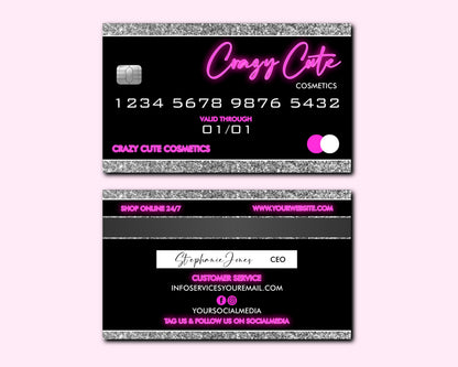 DIY Credit Card Business Cards, Business Card Design, Neon Beauty Brand Cards, Card Design, Premade Template Design