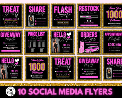 Social Media Flyer, DIY Flyer Design Template, Hair Bundle Flyer, Neon Flyer, Beauty Flyers, Instagram Flyer, Premade Business Flyer Set