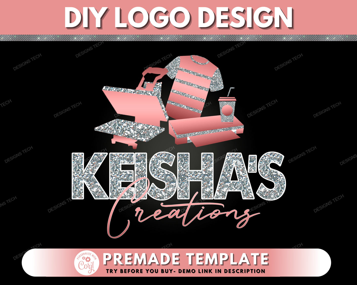 diy heat press logo, t-shirt design logo, shirt designer logo, cricut logo, tumbler designer crafter logo, premade business logo template