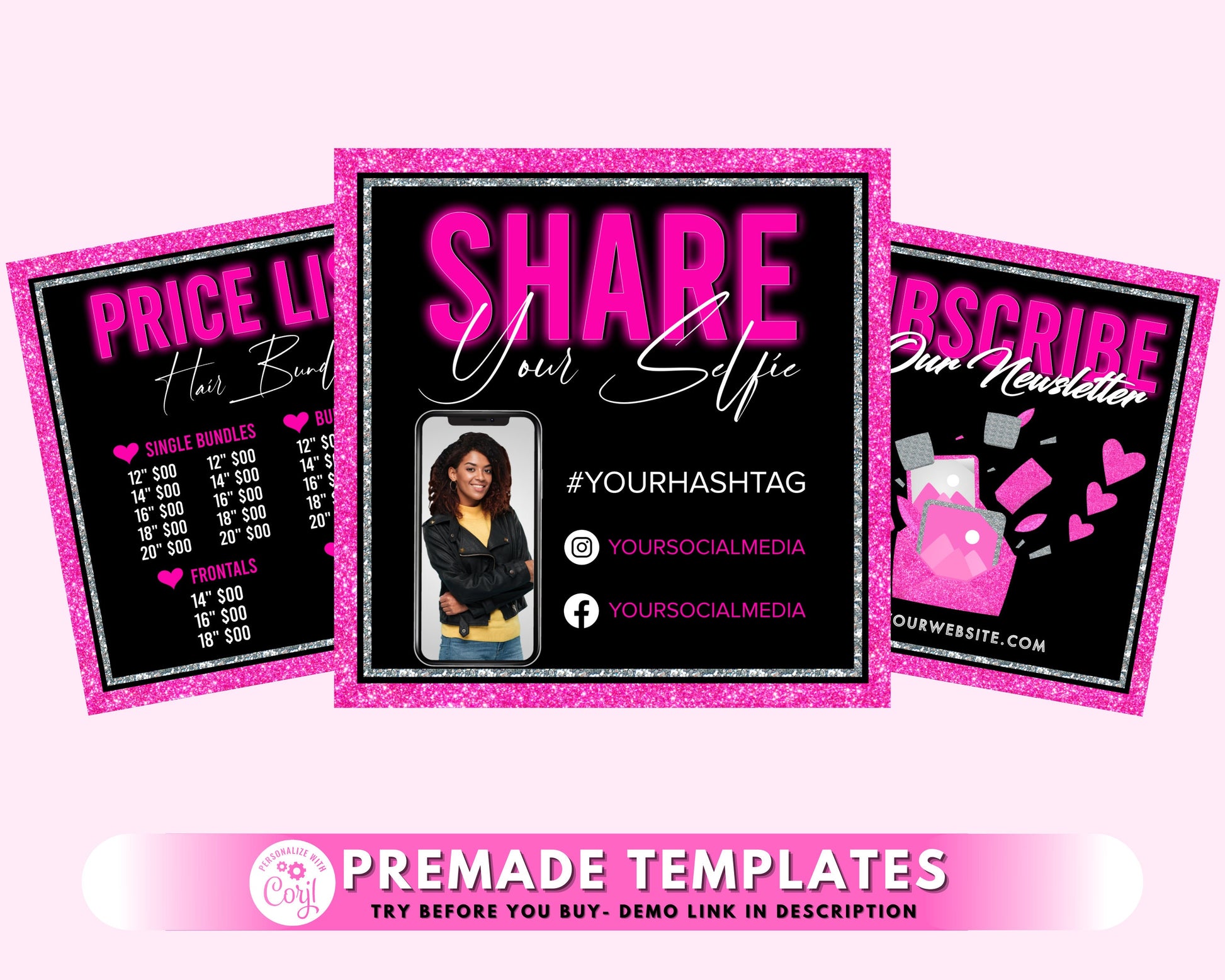 Social Media Flyer, DIY Flyer Design Template, Hair Bundle Flyer, Neon Flyer, Beauty Flyers, Instagram Flyer, Premade Business Flyer Set