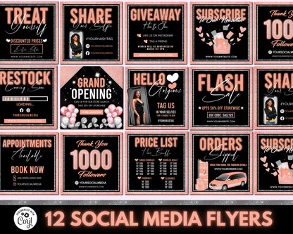 Social Media Flyer, DIY Flyer Design Template, Hair Bundle Flyer, Rose Gold Neon Flyer, Beauty Flyers, Instagram Flyer, Business Flyer Set