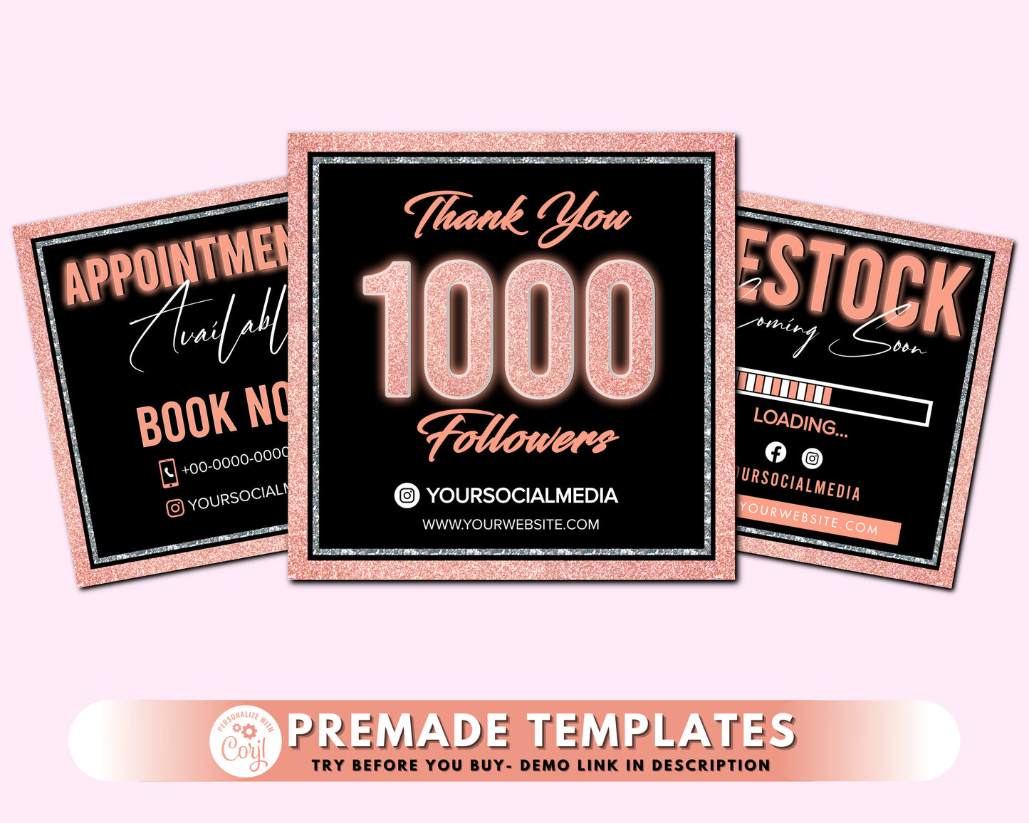 social media flyer, diy flyer design template, hair bundle flyer, rose gold neon flyer, beauty flyers, instagram flyer, business flyer set