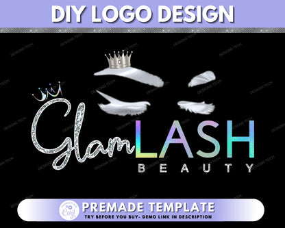 DIY Lash Logo, Eyelashes Logo, Lashes Logo, Holographic Eyelashes Logo, Lash Technician Logo, Premade Lash Business Logo Design Template