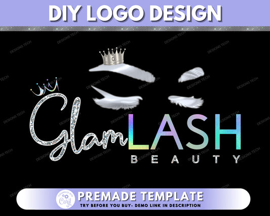 DIY Lash Logo, Eyelashes Logo, Lashes Logo, Holographic Eyelashes Logo, Lash Technician Logo, Premade Lash Business Logo Design Template