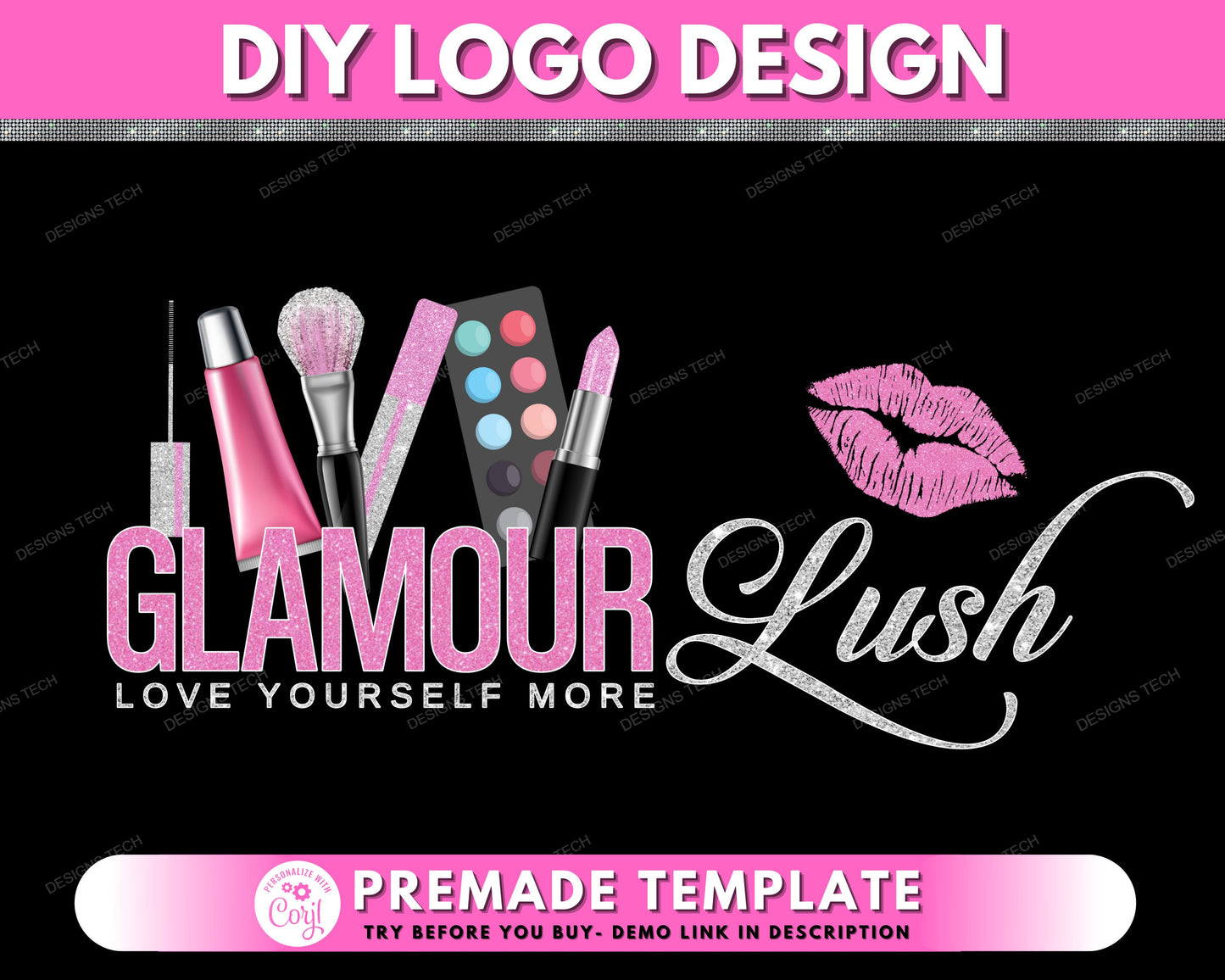 diy beauty logo, makeup artist logo, cosmetics logo, beauty salon logo, lipgloss logo, premade business logo design template