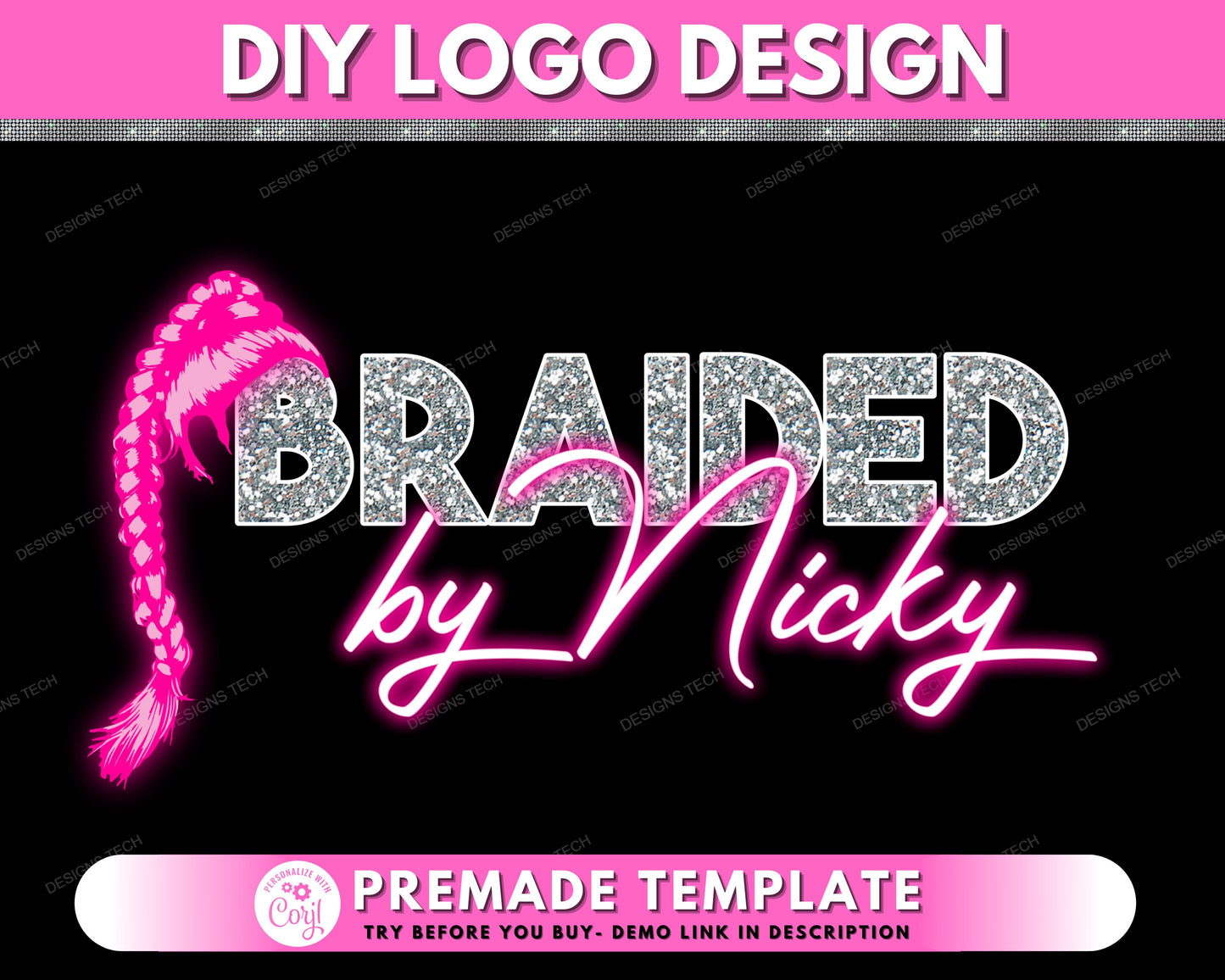 diy hair logo, braider logo, braids logo, hair salon business, branding hair bundles logo, stylist logo, premade logo template