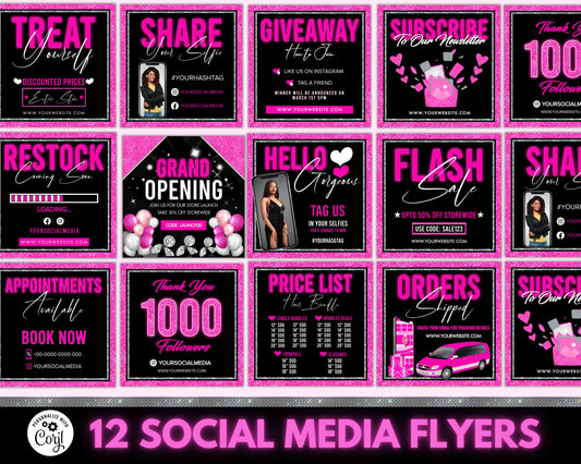 Social Media Flyer, DIY Flyer Design Template, Hair Bundle Flyer, Neon Flyer, Beauty Flyers, Instagram Flyer, Premade Business Flyer Set