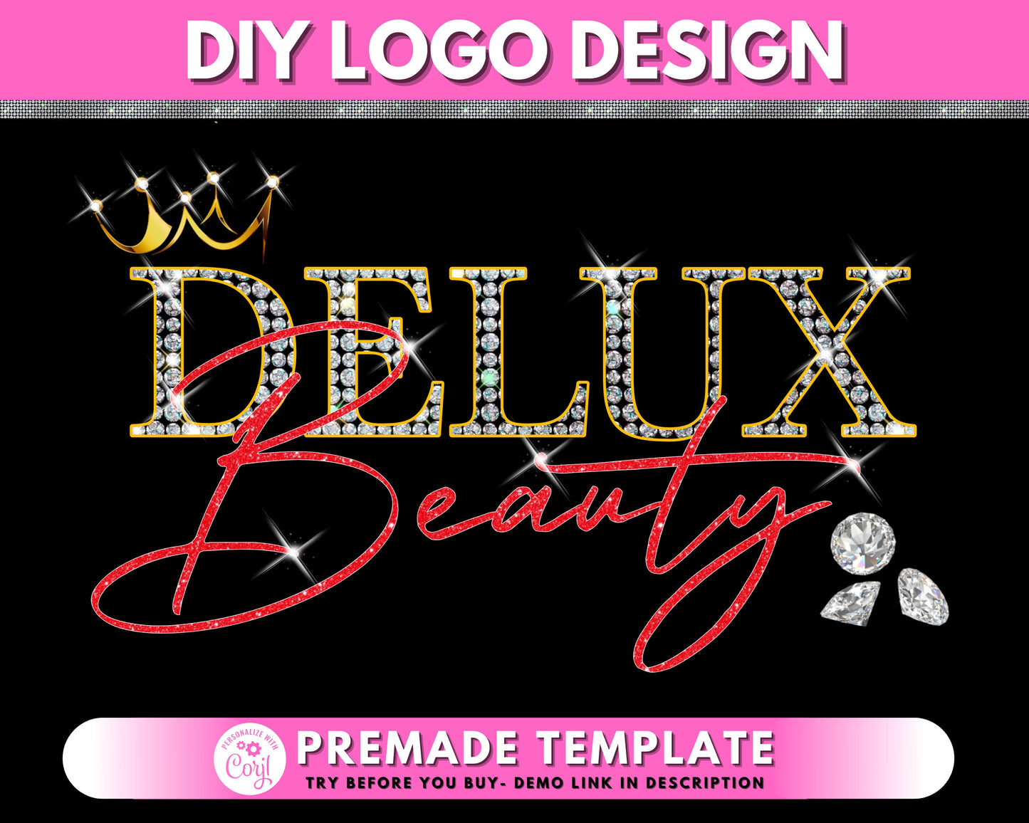 diy beauty logo, boutique logo, jewelry logo, diamond logo, fashion logo, clothing logo, shop logo premade business logo design template