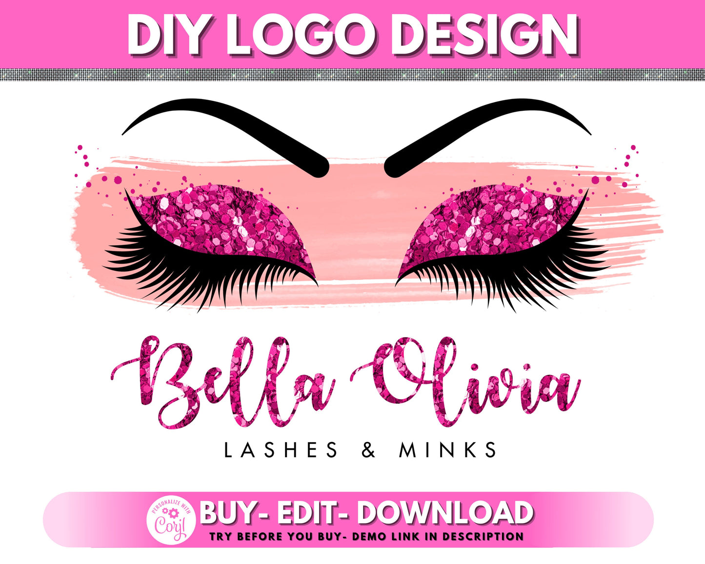 diy lash logo, eyelashes logo, lashes logo, eyelashes logo, lash technician logo, premade beauty salon business logo design template