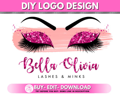 DIY Lash Logo, Eyelashes Logo, Lashes Logo, Eyelashes Logo, Lash Technician Logo, Premade Beauty Salon Business Logo Design Template